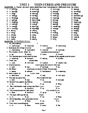 Bài tập Tiếng Anh Lớp 9 - Unit 3 Teen stress and pressure